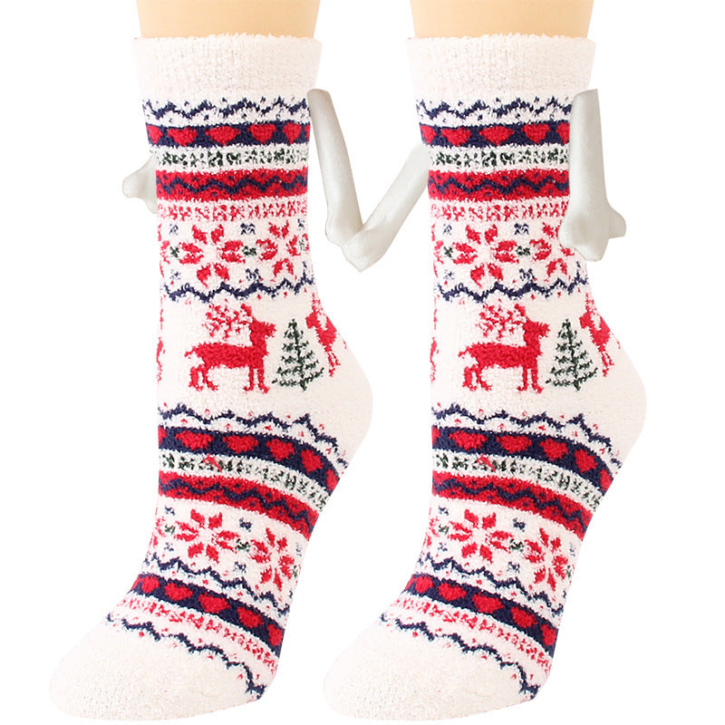 Magnetic Christmas Couple Socks – Coral Fleece Warm Slipper Tube