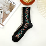 Women’s Retro Floral Mid-Calf Socks – Vintage Style Cotton Blend