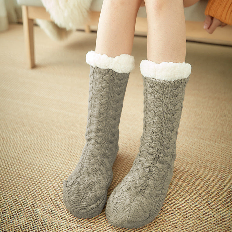 Winter Knitted Plush Floor Socks – Non-Slip Indoor Warm Socks for Men & Women