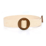 Boho Woven Waist Belt – Wide Linen-Inspired Belt with Round Buckle