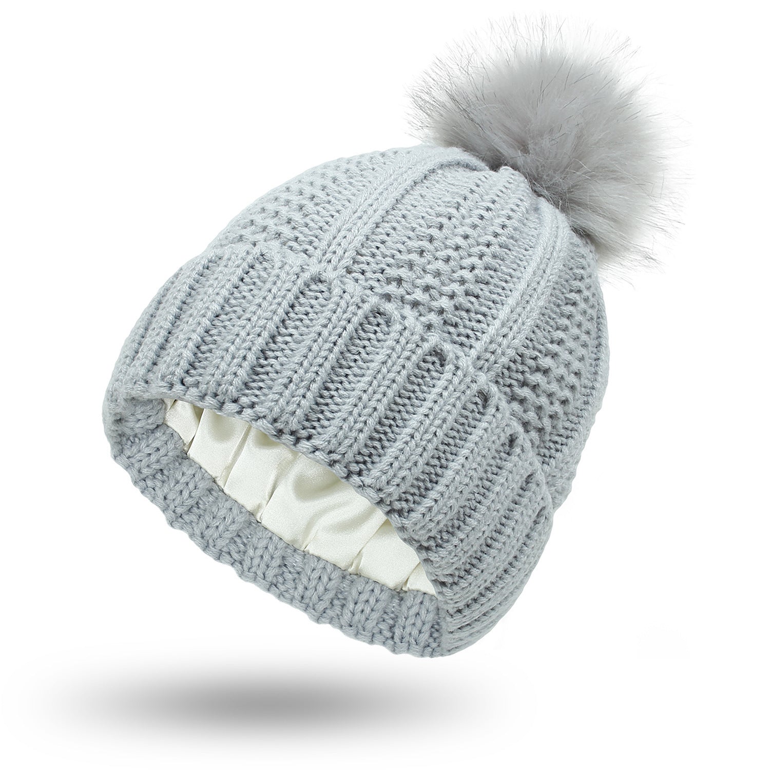 Women’s Satin-Lined Knit Beanie – Winter Pom Pom Hat