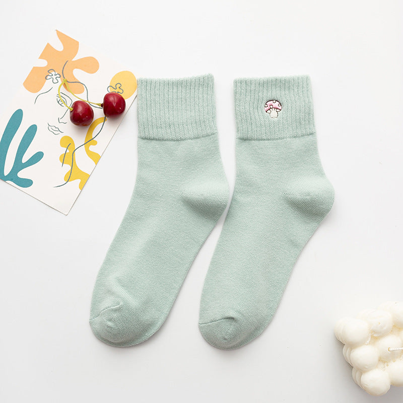 Women’s Cartoon Mushroom Cotton Crew Socks – Mid-Calf Style
