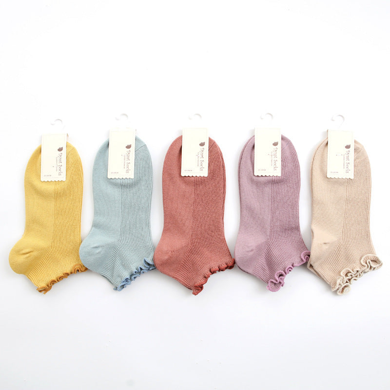 Women’s Double Needle Cotton Ankle Socks – Solid Color Short Casual