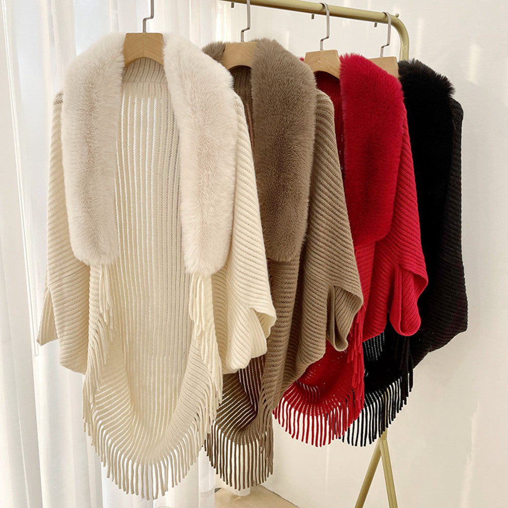 Solid Knit Cashmere-Feel Shawl – Winter Wrap with Tassels