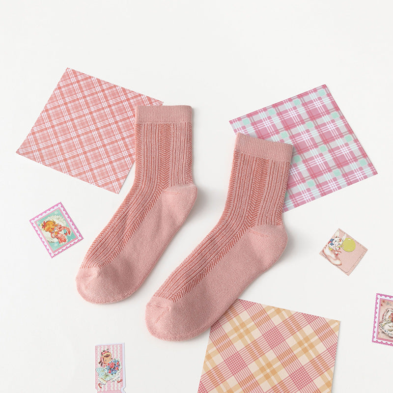 Women’s Sweet Lady Terry Mid-Calf Socks – Cute Jacquard Casual