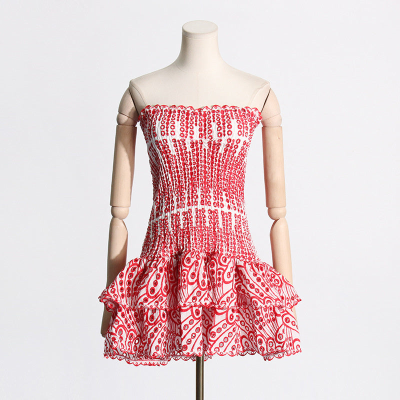 Y2K Tube Top Pleated Dress – Summer Beach Party A-line Mini Dress