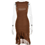 Summer Slim Bodycon Midi Dress – Sleeveless Round Neck Party Club Dress