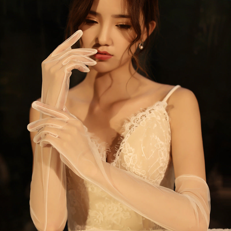 Elegant Tulle Bridal Gloves – Long Finger-Length Wedding Accessories