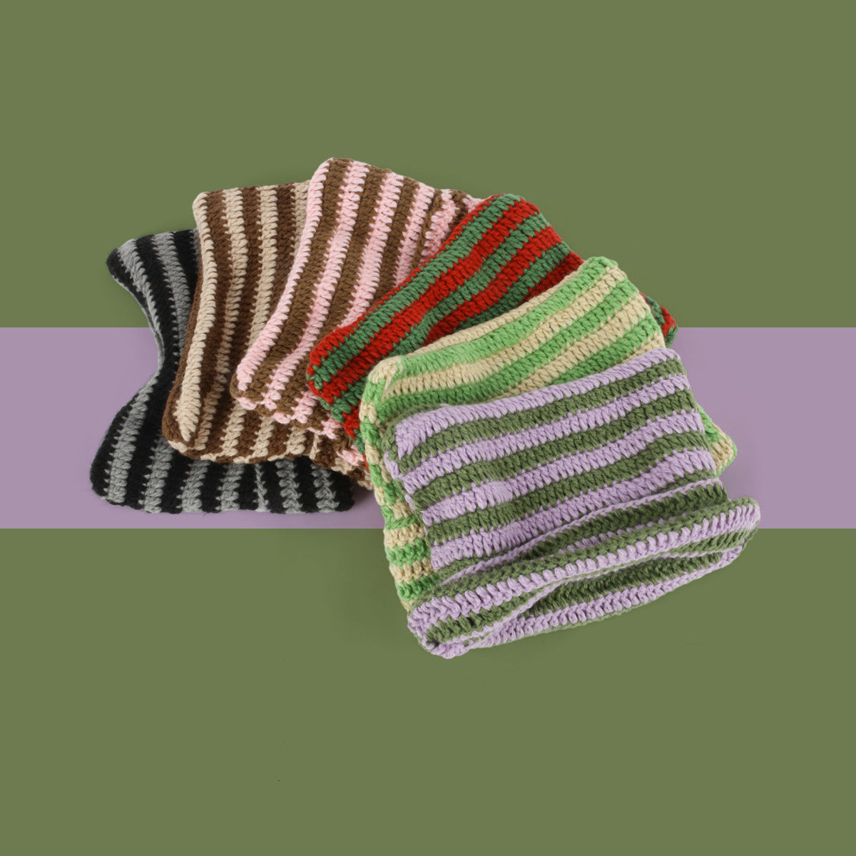 Women’s Knitted Wool Beanie – Striped Devil Horn Style