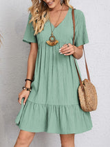 V-neck Short Sleeve Dress Summer Fashion Casual Loose Ruffled Dresses Beach Clothing Women