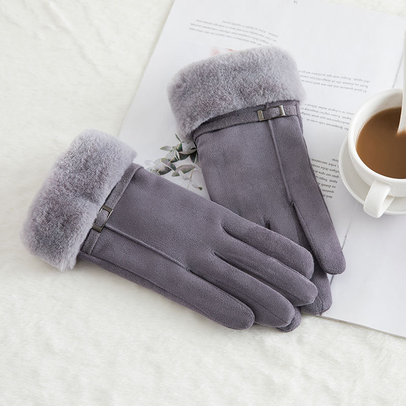 Women’s Suede Winter Gloves – Warm Wool Lined Finger Style