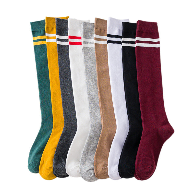 Women's Calf Cotton Socks – Striped Jacquard Breathable Cotton