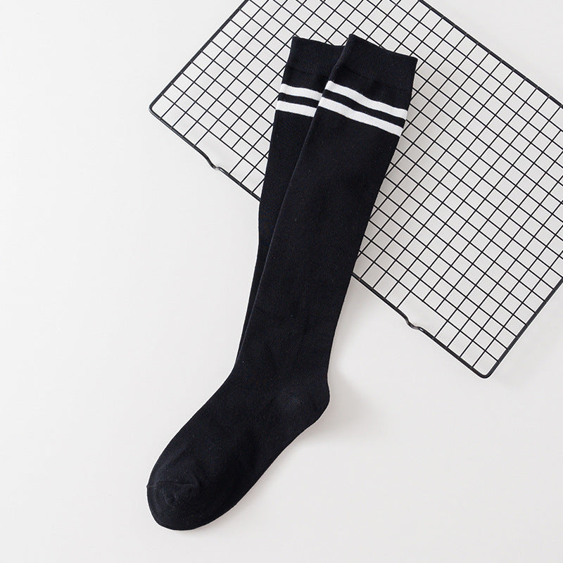 Women's Calf Cotton Socks – Striped Jacquard Breathable Cotton