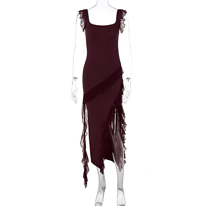 Stringy Selvedge Maxi Dress – Slim Fit Sleeveless Stitching Summer Dress
