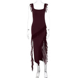Stringy Selvedge Maxi Dress – Slim Fit Sleeveless Stitching Summer Dress