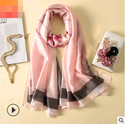 Floral Printed Silk-Look Scarf – Elegant Lightweight Shawl for All Seasons