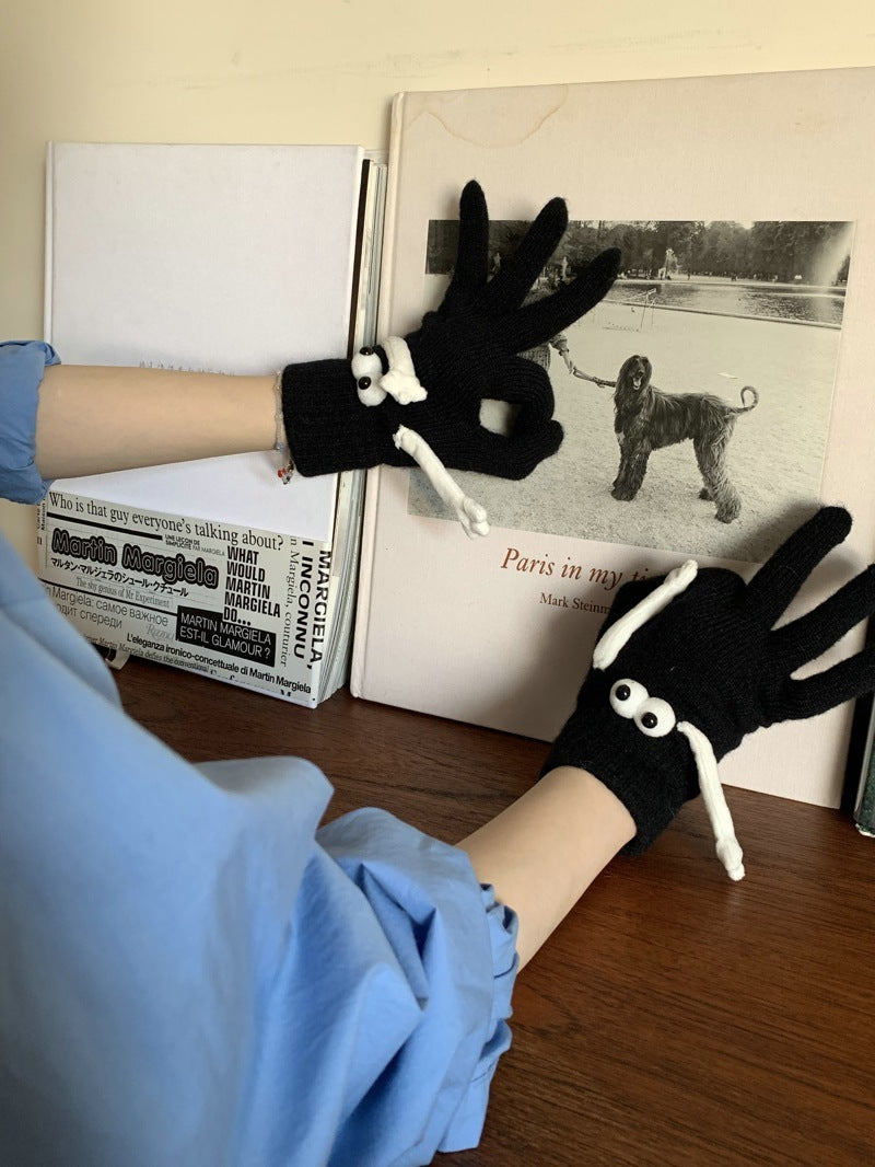 Magnetic Knitted Wool Gloves – Cute Five-Finger Winter Thermal Design