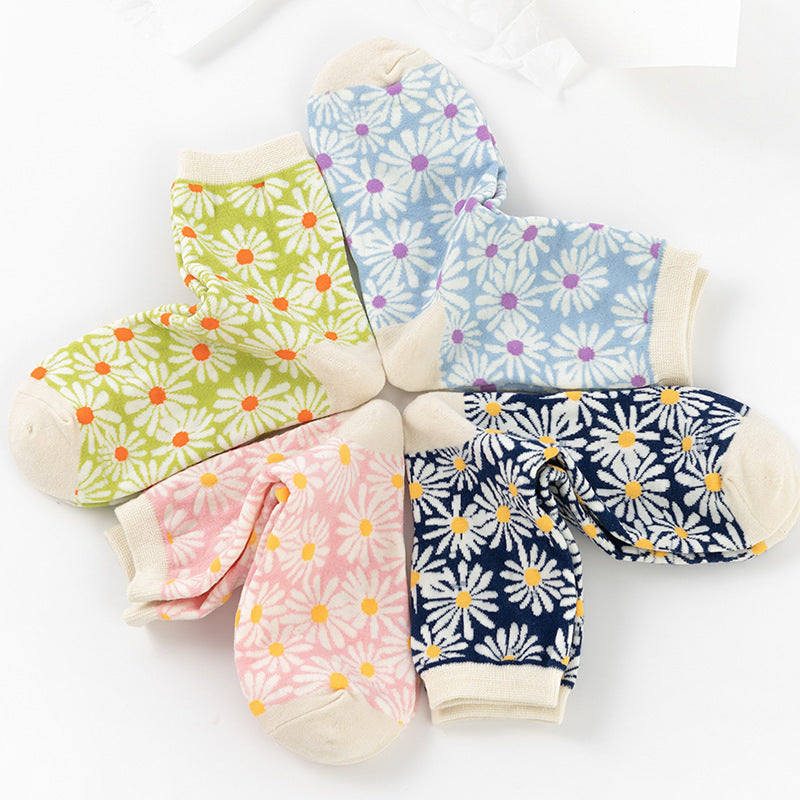 Women’s Daisy Cotton Crew Socks – Cute Floral Mid-Calf