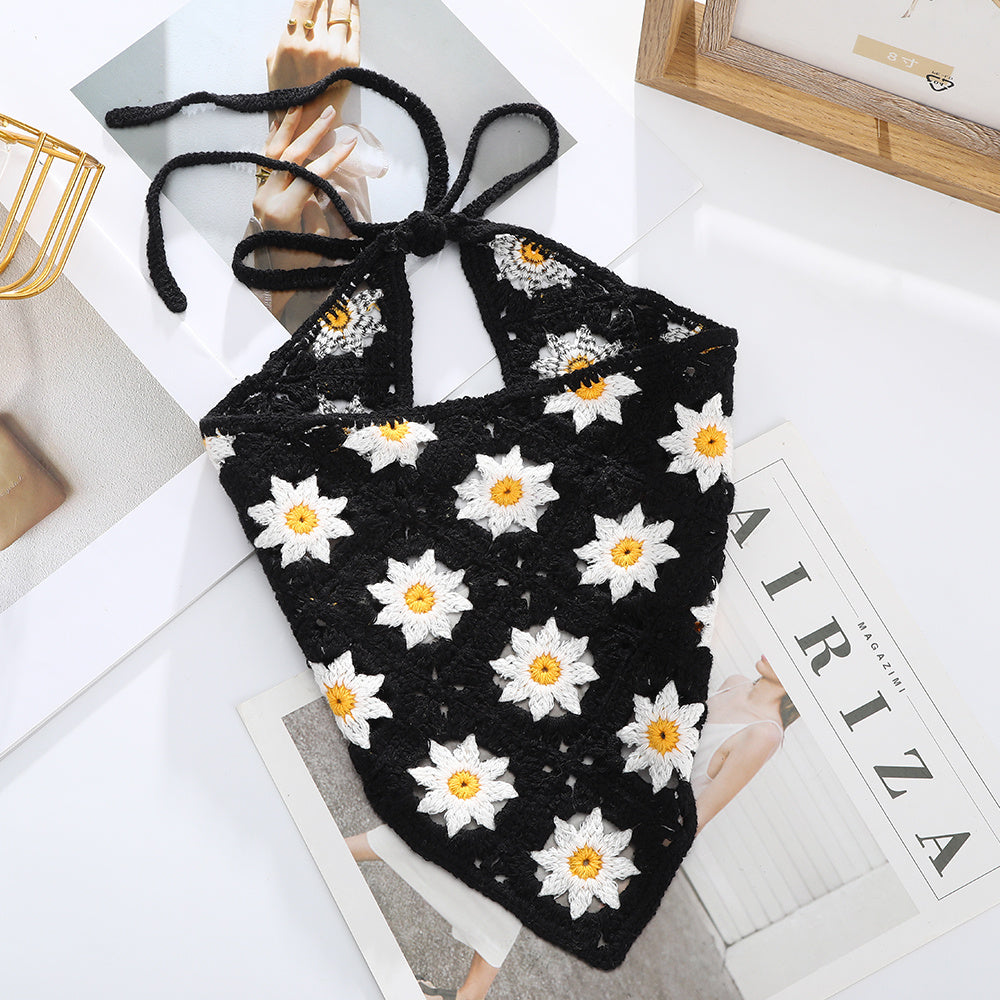 Women’s Crochet Triangle Scarf Headband – Knitted Floral Boho Style