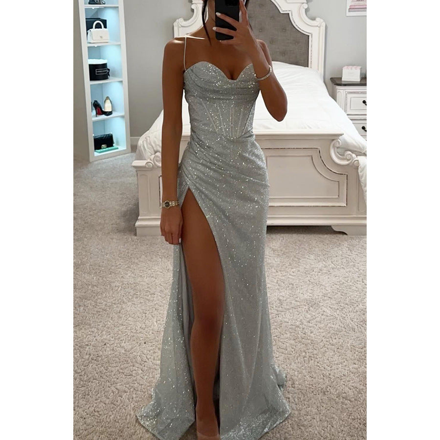 Sexy Split V-Neck Maxi Dress – Sleeveless Suspender Evening Party Dress