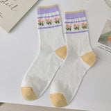 Women’s Floral Cotton Crew Socks – Cute Mid-Calf Mesh Style