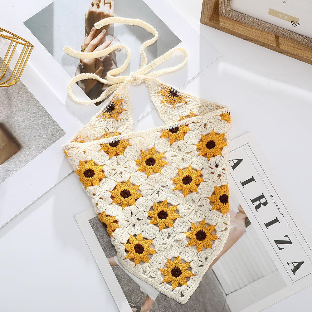 Women’s Crochet Triangle Scarf Headband – Knitted Floral Boho Style