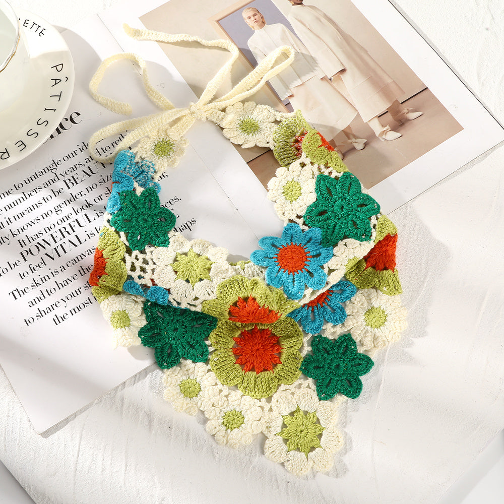 Women’s Crochet Triangle Scarf Headband – Knitted Floral Boho Style