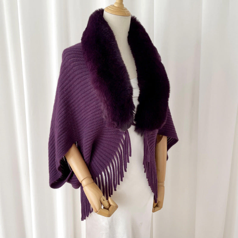 Solid Knit Cashmere-Feel Shawl – Winter Wrap with Tassels