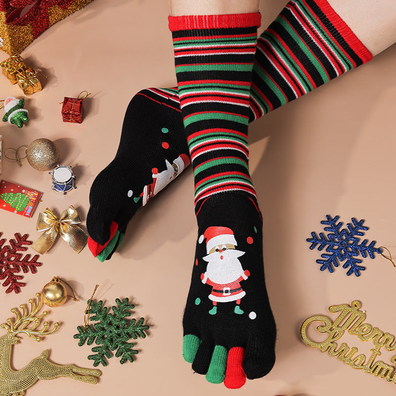 Women’s Christmas Five-Finger Socks – Cute Winter Split-Toe Holiday Design