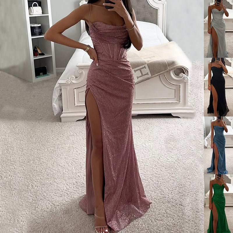 Sexy Split V-Neck Maxi Dress – Sleeveless Suspender Evening Party Dress