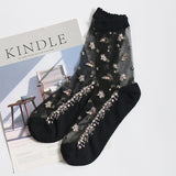 Women’s Jacquard Crystal Crew Socks – Elegant Sheer Design