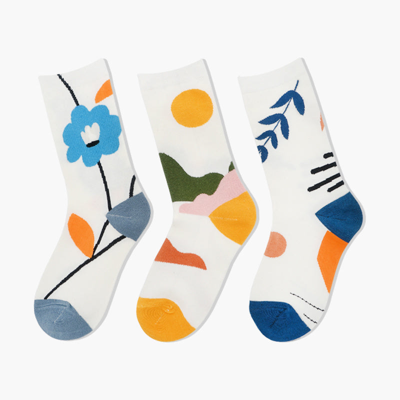 Colorful Nature-Inspired Crew Socks – Lakeside & Yellow Leaf