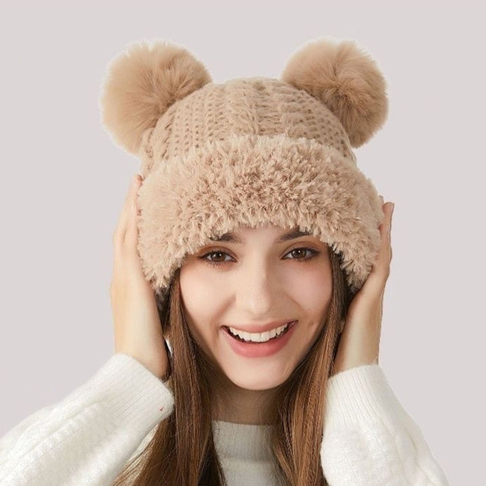 Children’s Double Fur Ball Knitted Hat – Cute Winter Warm Beanie