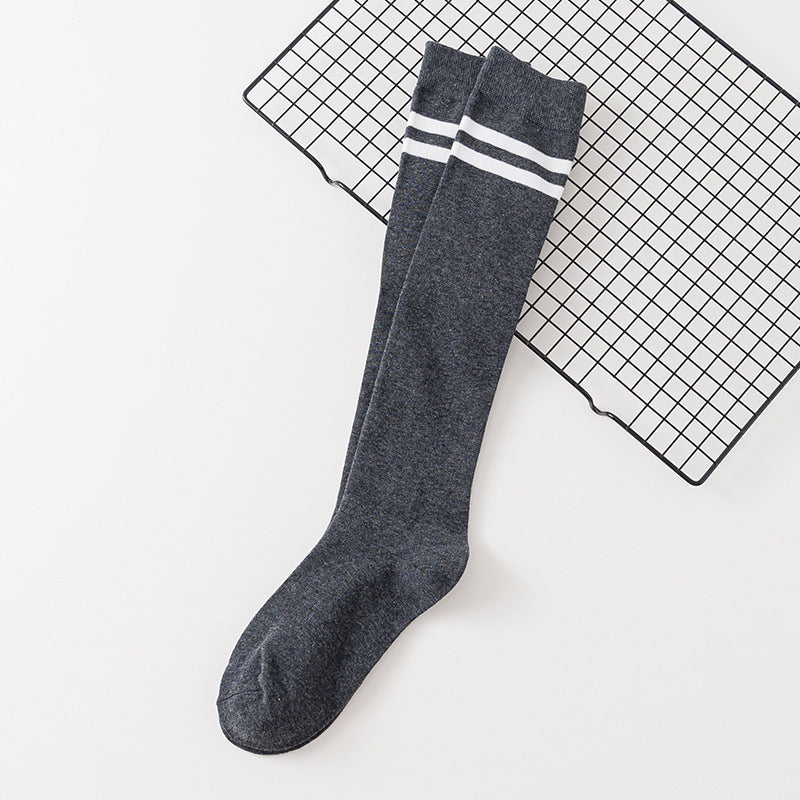 Women's Calf Cotton Socks – Striped Jacquard Breathable Cotton