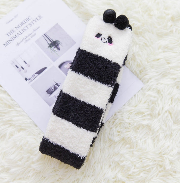 Super Cute Fuzzy Knee-High Socks – Cartoon Winter Style