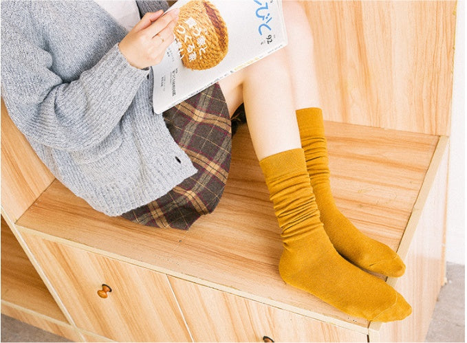 Japanese-Style Cotton Knee Socks – Long Pile Warm Design
