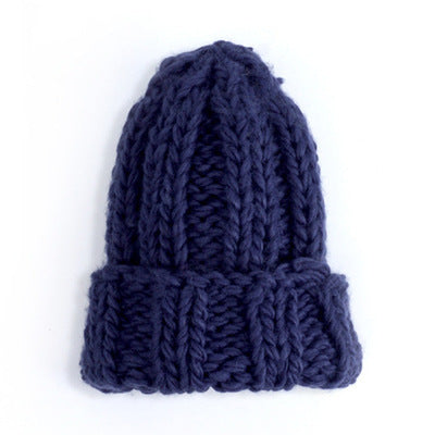 Women’s Thick Knitted Wool Beanie – Solid Color Winter Hat