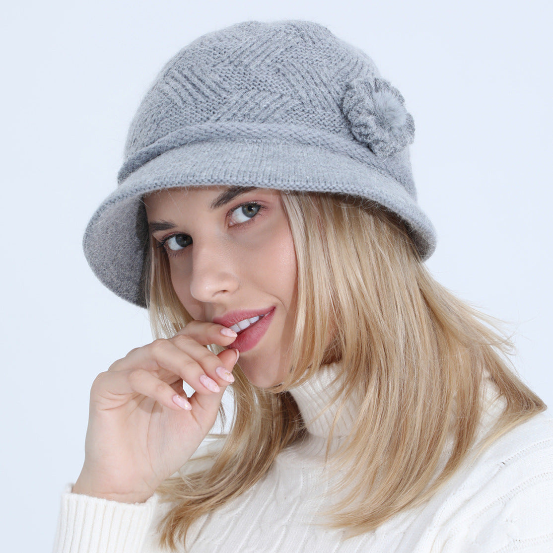 Knitted Rabbit Wool Hat – Women’s Autumn & Winter Wide Brim Pot Hat
