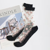 Women’s Jacquard Crystal Crew Socks – Elegant Sheer Design
