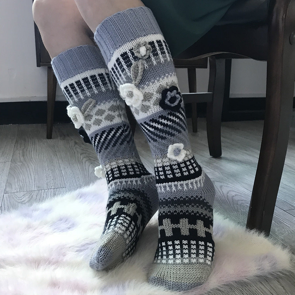 Retro Jacquard Crochet Floor Socks – Women’s Long INS Style