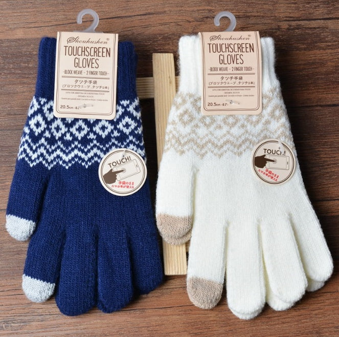Women’s Knitted Jacquard Gloves – Warm Touch Screen Winter Design
