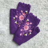 Embroidered Knitted Floral Gloves – Women’s Warm Half Finger Design
