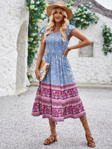 Women’s Summer Bohemian Floral Print V-Neck Dress – Casual Sleeveless Beach Dress