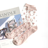 Women’s Jacquard Crystal Crew Socks – Elegant Sheer Design