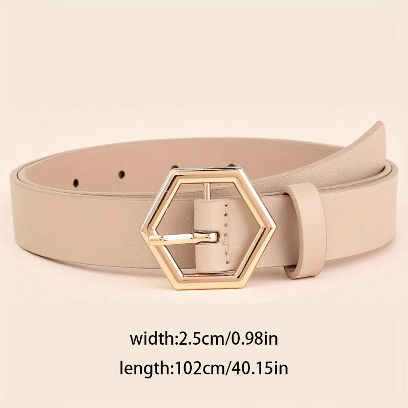 Hexagon Buckle PU Belt – Sleek Waist Belt with Geometric Charm