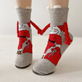 Christmas Magnetic Couple Socks – Cute Elk, Santa & Snowman Hand-Holding Design