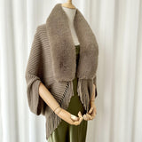 Solid Knit Cashmere-Feel Shawl – Winter Wrap with Tassels