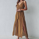 Floral V-Neck Suspender Maxi Dress – Lace-Up Summer Beach Long Dress