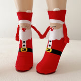 Christmas Magnetic Couple Socks – Cute Elk, Santa & Snowman Hand-Holding Design