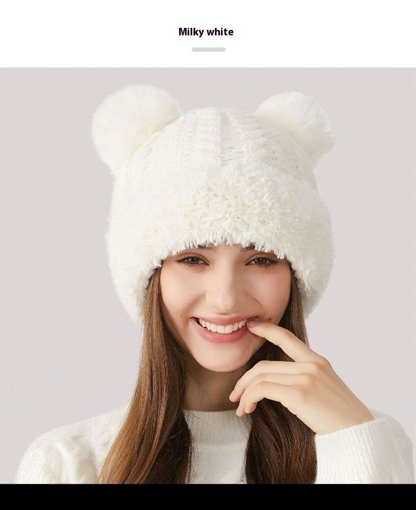 Children’s Double Fur Ball Knitted Hat – Cute Winter Warm Beanie